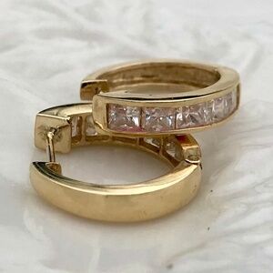 14K Gold Channel Set Cz Hoop Earrings